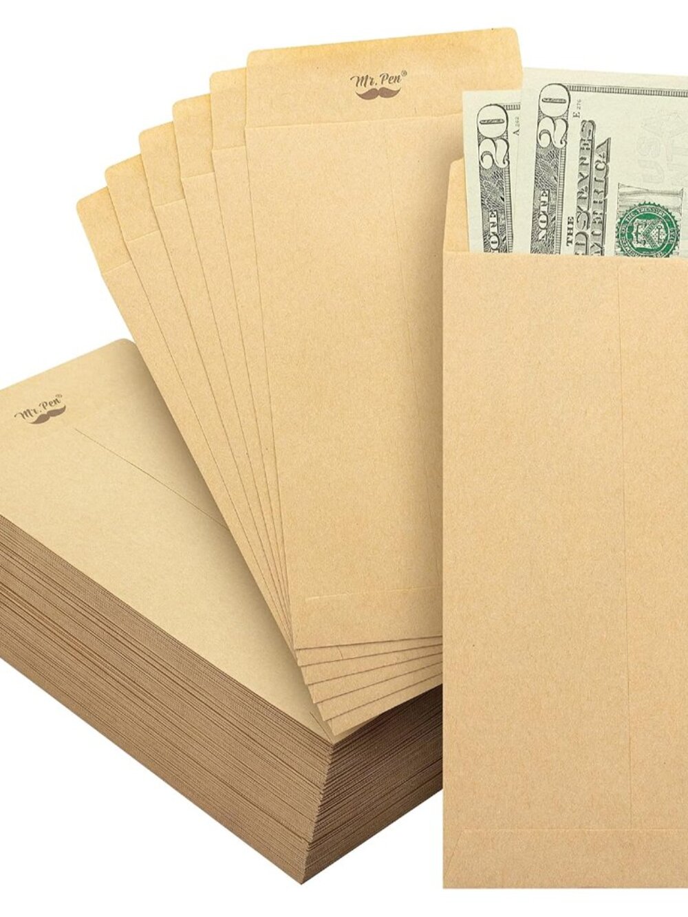 Money Envelopes for Cash, 6.5" x 3.5", 100 Pack, Kraft Paper | Self-Adhesive Bul